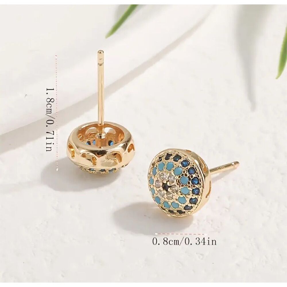Chic Sterling Silver Evil Eye Stud Earrings Blue Zirconia Protection Spiritual - Picture 4 of 4